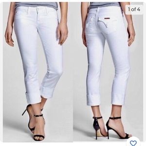 Hudson Womens White Denim Ginny Cropped Jeans w Cuffs / Stretch / Size 26